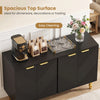 Spacious 47" black sideboard buffet cabinet with chevron fluted doors, ideal for dinnerware and easy cleaning.