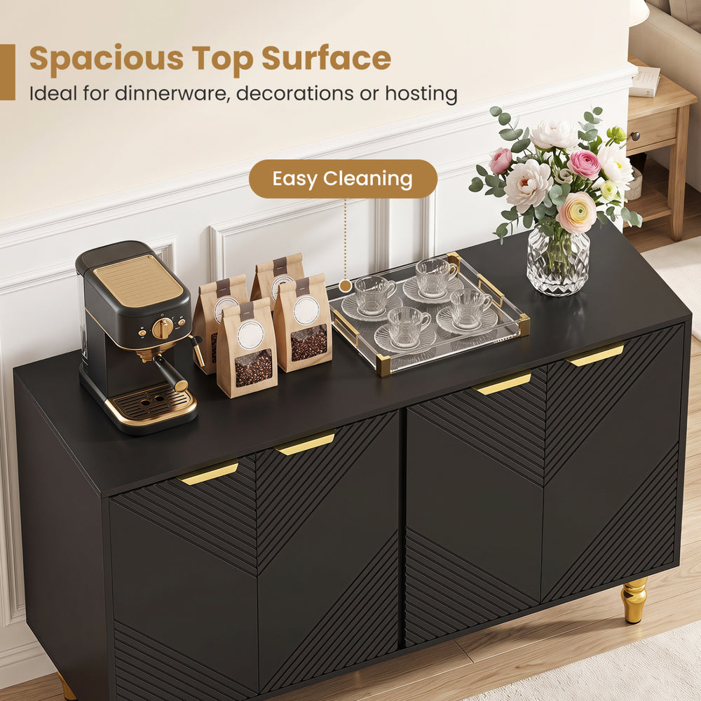 Spacious 47" black sideboard buffet cabinet with chevron fluted doors, ideal for dinnerware and easy cleaning.