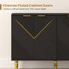 Black 47" sideboard buffet cabinet featuring chevron fluted doors, adjustable shelves, and anti-toppling devices for stability.
