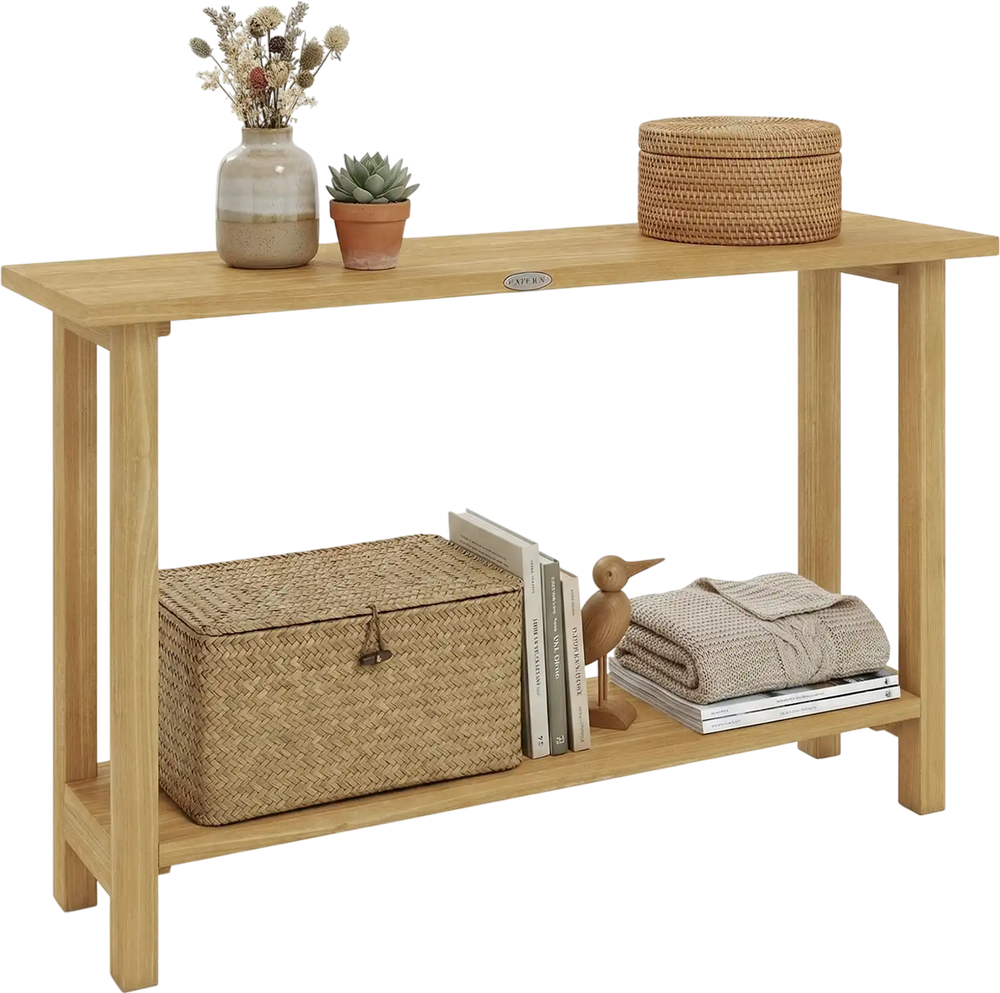 47 Inch Solid Wood Console Table with Teak Wood Frame and Storage Shelf