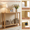 47-inch solid wood console table with teak frame, featuring elevated legs and ample storage for a rustic farmhouse look.