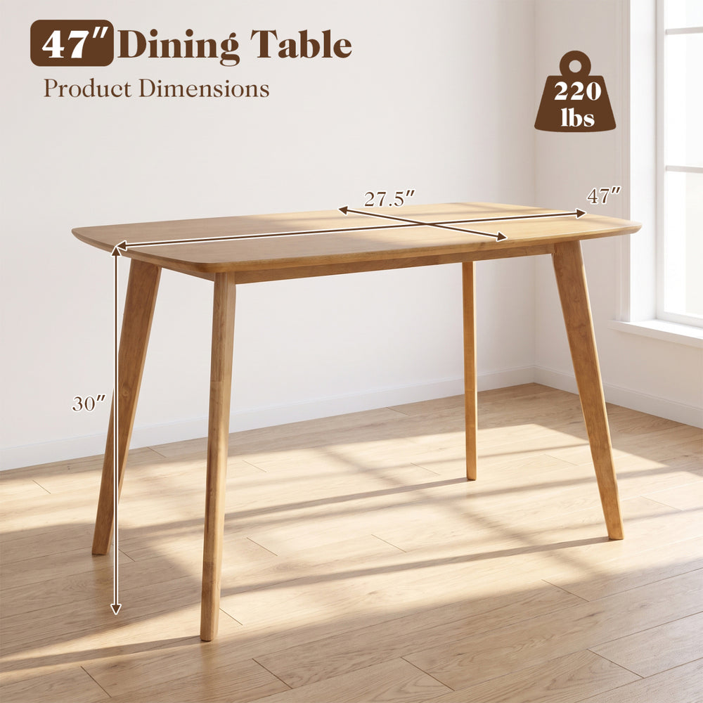 47" solid wood dining table with rounded edges, seating up to 4 people, perfect for dining rooms or kitchens.