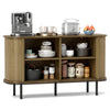 47-inch oak sideboard buffet cabinet with adjustable shelves, tambour doors, and metal legs for kitchen or dining room.