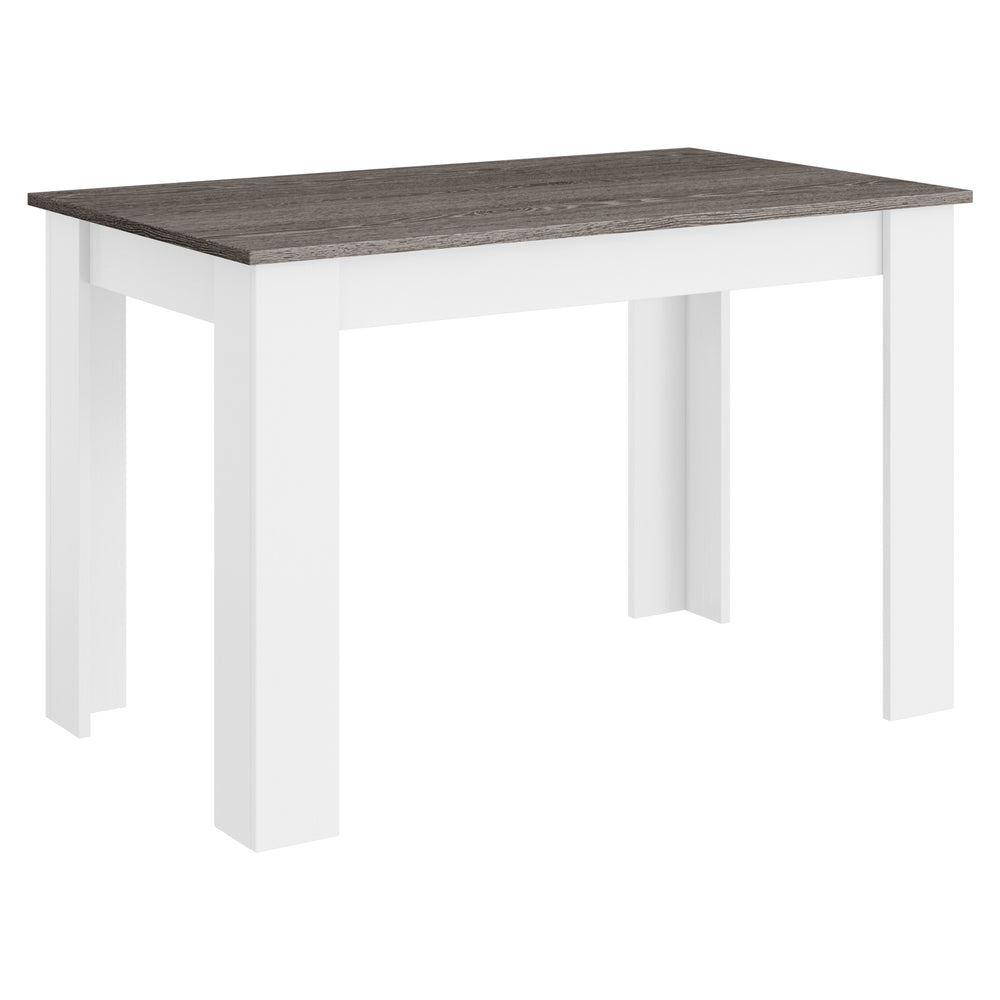 47-inch dark gray dining table with white legs, suitable for small spaces, ideal for dining or as a computer desk.