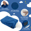 Blue 47 x 35.5 inch crash pad sensory mat with soft foam blocks, non-slip bottom, and carry handles for easy movement.