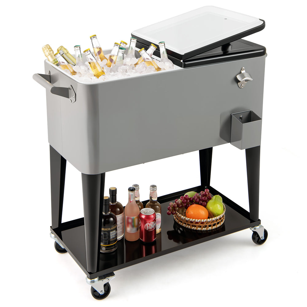 Portable Patio Cooler with Bottom Storage Shelf and Bottle Opener-Gray - Gallery View 1 of 10