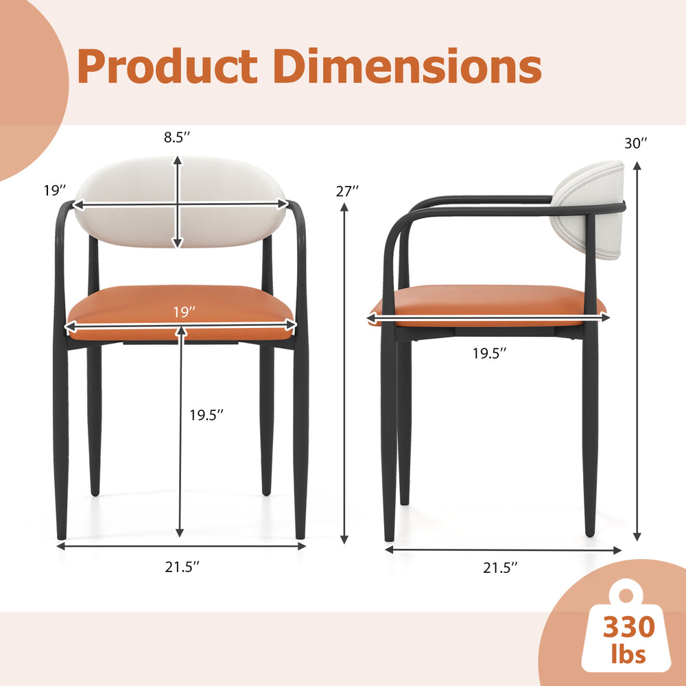 Dimensions of Modern Dining Chair with padded seat, curved back, and heavy-duty metal frame for robust support.
