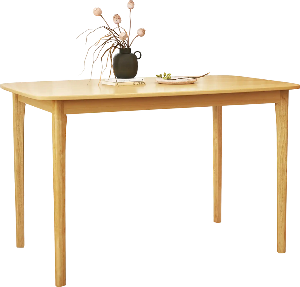 Natural finish 48-inch solid wood dining table with rubber wood legs, perfect for kitchen dining rooms.
