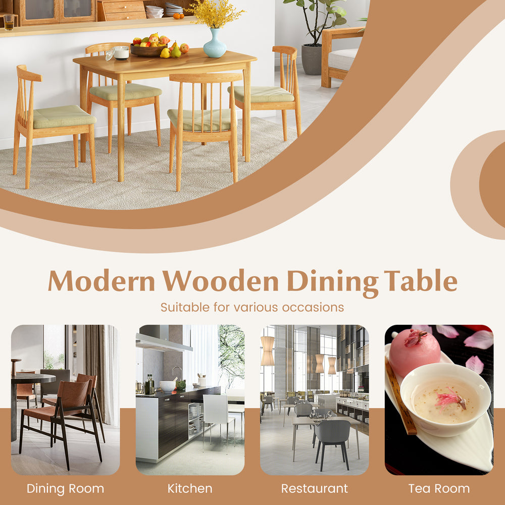 48-inch solid wood dining table with rubber wood legs, featuring a natural finish, for kitchen and dining room use.