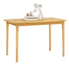Natural 48-inch solid wood dining table with rubber wood legs, featuring a smooth waterproof surface for kitchen dining.