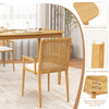 Natural finish dining table with rubber wood legs, featuring safe round corners and anti-slip footpads for kitchen use.