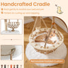 Handcrafted cradle with removable padded cushion for calming pets, part of a 48.5-inch solid wood cat tree.