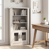Modern 48.5" white bookcase with 4 tiers, 2 translucent fluted doors, and ample storage for books and decor.