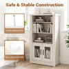 Modern 48.5" white bookcase with 4 tiers, translucent fluted doors, and anti-tipping kits for safe storage.