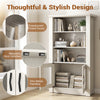 Modern 48.5" white bookcase with 4 tiers, translucent fluted doors, and chic metal handles for stylish storage.