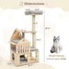 Dimensions of the 48.5" multi-level solid wood cat tree with padded perch, condo, and scratching posts for indoor cats.