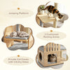 Multi-level solid wood cat tree features a padded top perch, cozy condo with three entry holes, and sisal scratching posts.