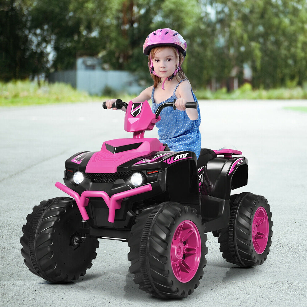 12V Kids Ride on ATV with LED Lights and Treaded Tires and LED lights-Pink - Gallery View 1 of 11