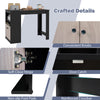 Close-up of the 48-inch black bar table showing convenient knobs, soft close hinge, and non-slip foot pads for.