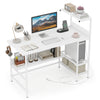 48-inch white computer desk featuring built-in power outlets, raised storage shelves, and convenient headphone hook.