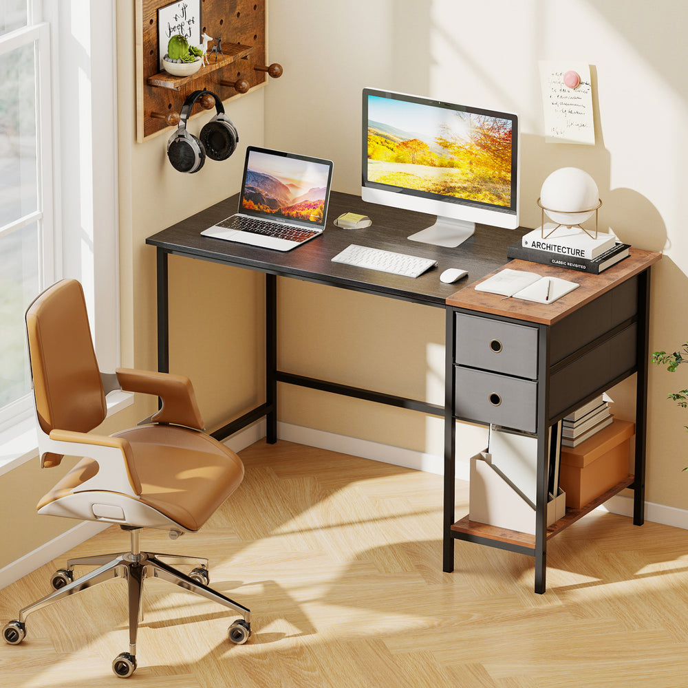 48 Inch Computer Desk with 2 Fabric Drawers Industrial Home Office Desk-Black - Gallery View 1 of 10