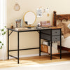 48-inch black computer desk with 2 fabric drawers and open shelf, ideal for home office or study setup.