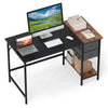 48-inch black computer desk with 2 fabric drawers, open shelf, and stylish 2-toned tabletop for home office use.