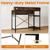 48-inch computer desk in rustic brown with monitor stand, drawer, and adjustable foot pads for ergonomic use.