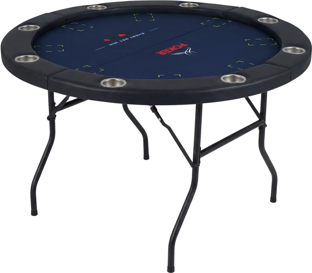 48-inch foldable poker table with padded edges and 8 cup holders, perfect for game nights and home parties.