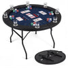 48-inch foldable poker table with blue surface, 8 cup holders, padded edges, and sturdy metal legs for game nights.