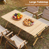 Large 45" folding camping table made of solid pine wood, perfect for 4-6 people, ideal for backyard and outdoor use.