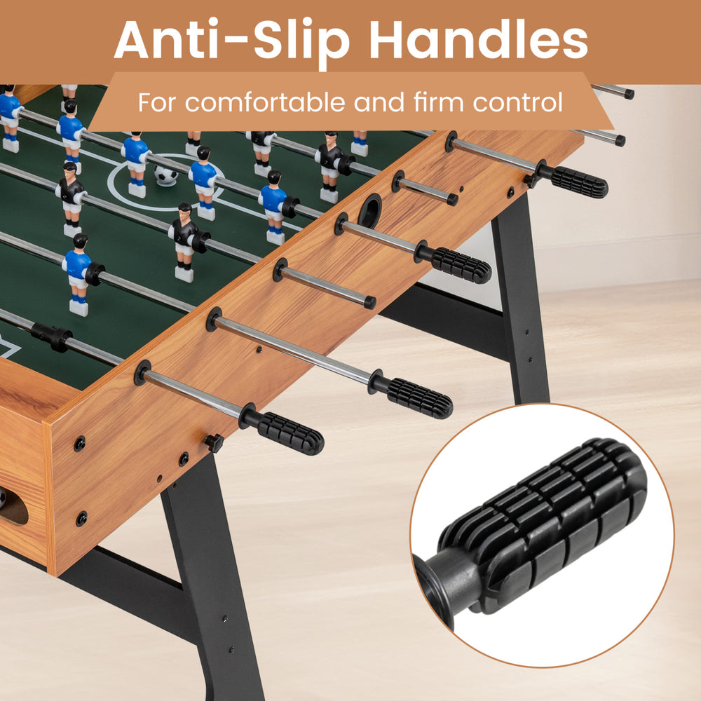 Anti-slip handles on the 48-inch folding soccer table provide comfortable control for an immersive gaming experience.