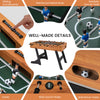Folding 48-inch soccer table with reinforced metal rods, realistic field graphics, and dual slide scorers for family fun.