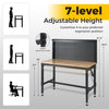 48-inch heavy-duty workbench with 7-level adjustable height, AC/USB outlets, and pegboard for organized workspace.
