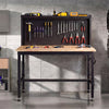 Heavy-duty 48-inch workbench with pegboard, AC/USB outlets, and rubber wood top, ideal for garage or workshop use.
