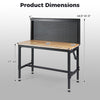 48-inch heavy-duty workbench with adjustable height, AC/USB outlets, and pegboard for garage or workshop use.