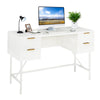 White 48-inch home office computer desk featuring a spacious tabletop and stylish rippled drawers for organized storage.