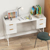 White 48-inch home office computer desk with 4 drawers, sturdy metal frame, ideal for writing and studying.