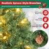 48-inch pre-lit artificial Christmas wreath featuring 450 branch tips, 150 warm white LED lights, and 6 pine cones for festive decor.