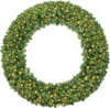 48-inch pre-lit Christmas wreath featuring 200 warm white LED lights, perfect for festive wall or window decoration.