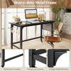 Mobile computer workstation with a 48" black tabletop, heavy-duty metal frame, and smooth casters for easy mobility.