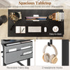 Spacious 48-inch black tabletop workstation with heavy-duty metal legs and mobile casters for versatile office use.