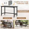 Mobile computer workstation with a 48" black tabletop and heavy-duty metal legs, featuring 4 smooth casters for easy.