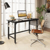 Mobile computer workstation with a 48" black tabletop, heavy-duty metal legs, and smooth casters for easy mobility.