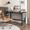 Mobile computer workstation with 48" black tabletop, heavy-duty metal legs, and 4 smooth casters for easy mobility.