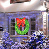 48-inch pre-lit Christmas mesh wreath with red bow and 200 LED bulbs, perfect for indoor and outdoor holiday decor.