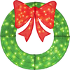 48-inch pre-lit Christmas mesh wreath with red bow and 200 LED lights, perfect for indoor and outdoor holiday decor.