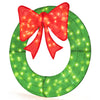 Extra large 48-inch green Christmas mesh wreath with a bright red bow and 200 LED lights, ideal for festive outdoor.