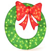 48-inch pre-lit green Christmas mesh wreath with a red bow and 200 LED lights, perfect for indoor or outdoor decoration.