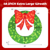 48-inch pre-lit Christmas mesh wreath with red bow and 200 LED lights, perfect for indoor and outdoor holiday.